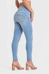 WR.UP® Snug Jeans - High Waisted - Full Length - Light Blue + Yellow Stitching 4