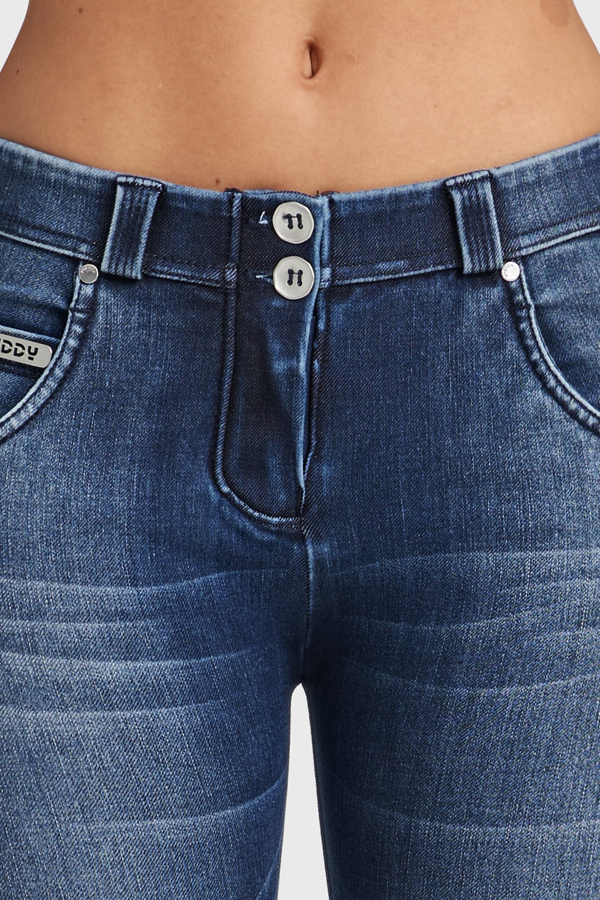 Jeans ajustados WR.UP® - Tiro medio - Largo completo - Azul oscuro + Costuras azules  10