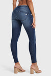 Jeans ajustados WR.UP® - Tiro medio - Largo completo - Azul oscuro + Costuras azules  1