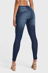 Jeans ajustados WR.UP® - Tiro medio - Largo completo - Azul oscuro + Costuras azules  4