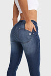 Jeans ajustados WR.UP® - Tiro medio - Largo completo - Azul oscuro + Costuras azules  2