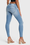 Jeans ajustados WR.UP® - Tiro medio - Largo completo - Azul claro + Costuras amarillas  1