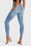 Jeans ajustados WR.UP® - Tiro medio - Largo completo - Azul claro + Costuras amarillas  13
