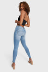 Jeans ajustados WR.UP® - Tiro medio - Largo completo - Azul claro + Costuras amarillas  5