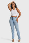 WR.UP® Snug Jeans - 2 Button High Waisted - Bootcut - Light Blue + Yellow Stitching 5