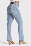 WR.UP® SNUG Jeans - 2 Button High Waisted - Bootcut - Light Blue + Yellow Stitching 4