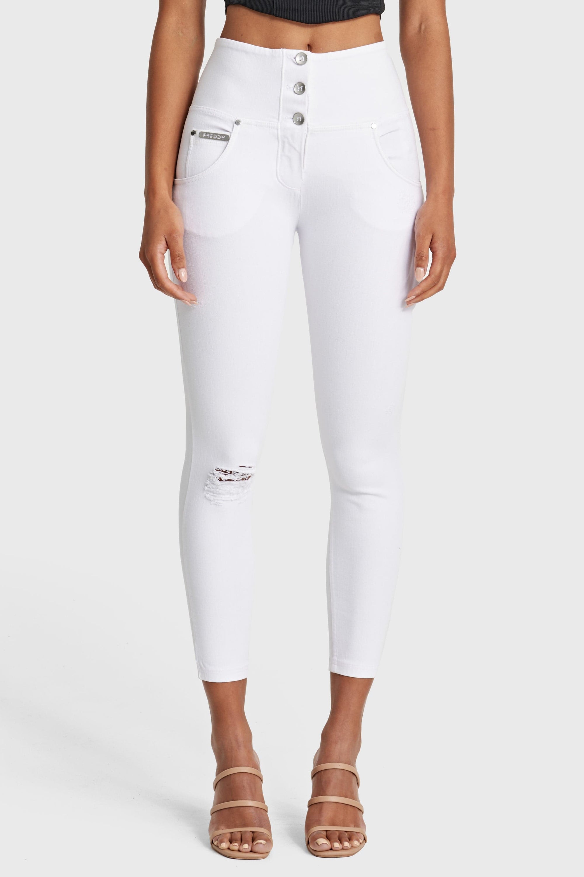 WR.UP® Snug Jeans desgastados - Cintura alta - Largo 7/8 - Blanco  1