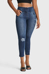 WR.UP® Snug Distressed Jeans - High Waisted - Petite Length - Dark Blue + Blue Stitching 1