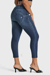 WR.UP® Snug Distressed Jeans - High Waisted - 7/8 Length - Dark Blue + Blue Stitching 7