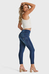 WR.UP® Snug Jeans - High Waisted - 7/8 Length - Dark Blue + Blue Stitching 4