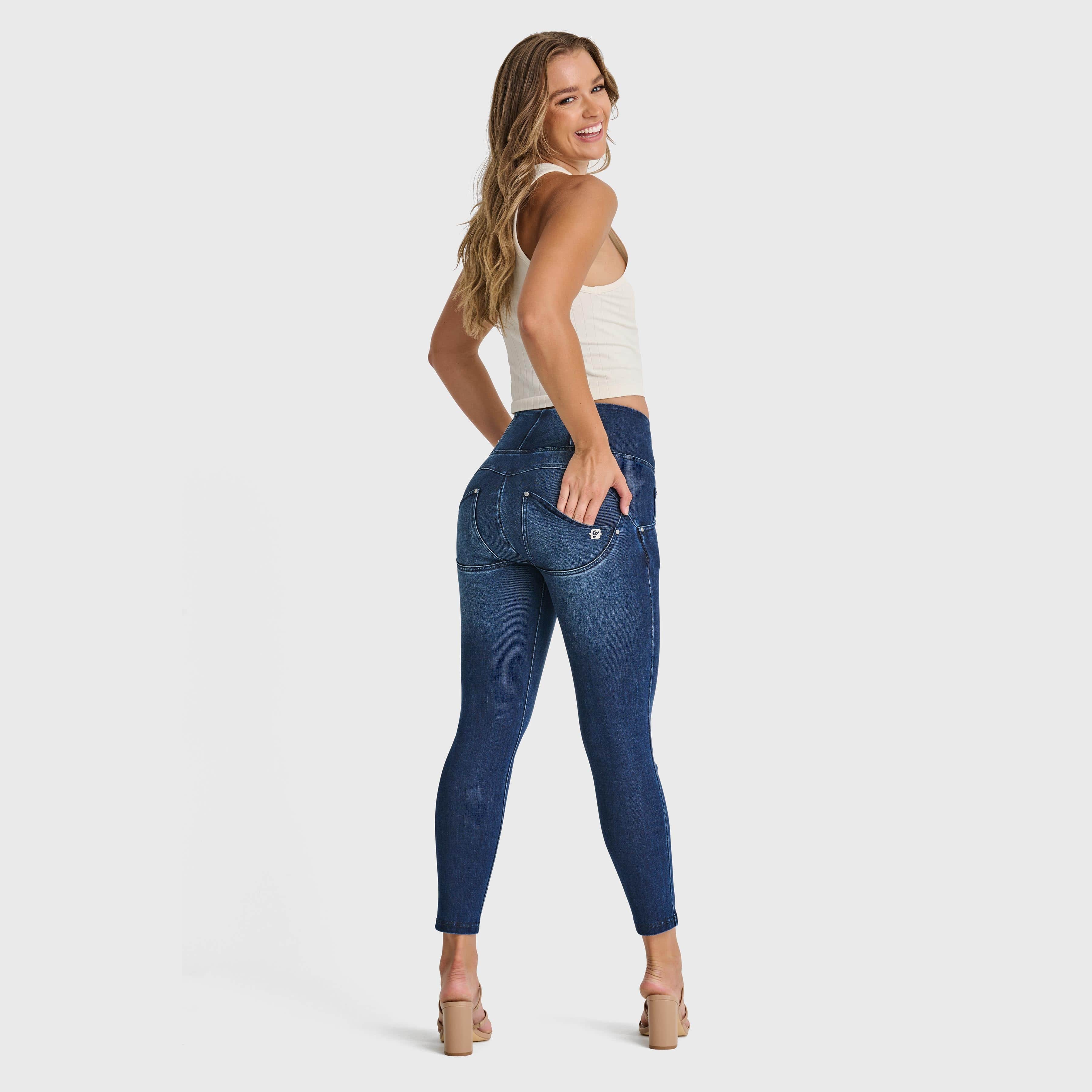 WR.UP® Snug Jeans - High Waisted - Petite Length - Dark Blue + Blue Stitching 1