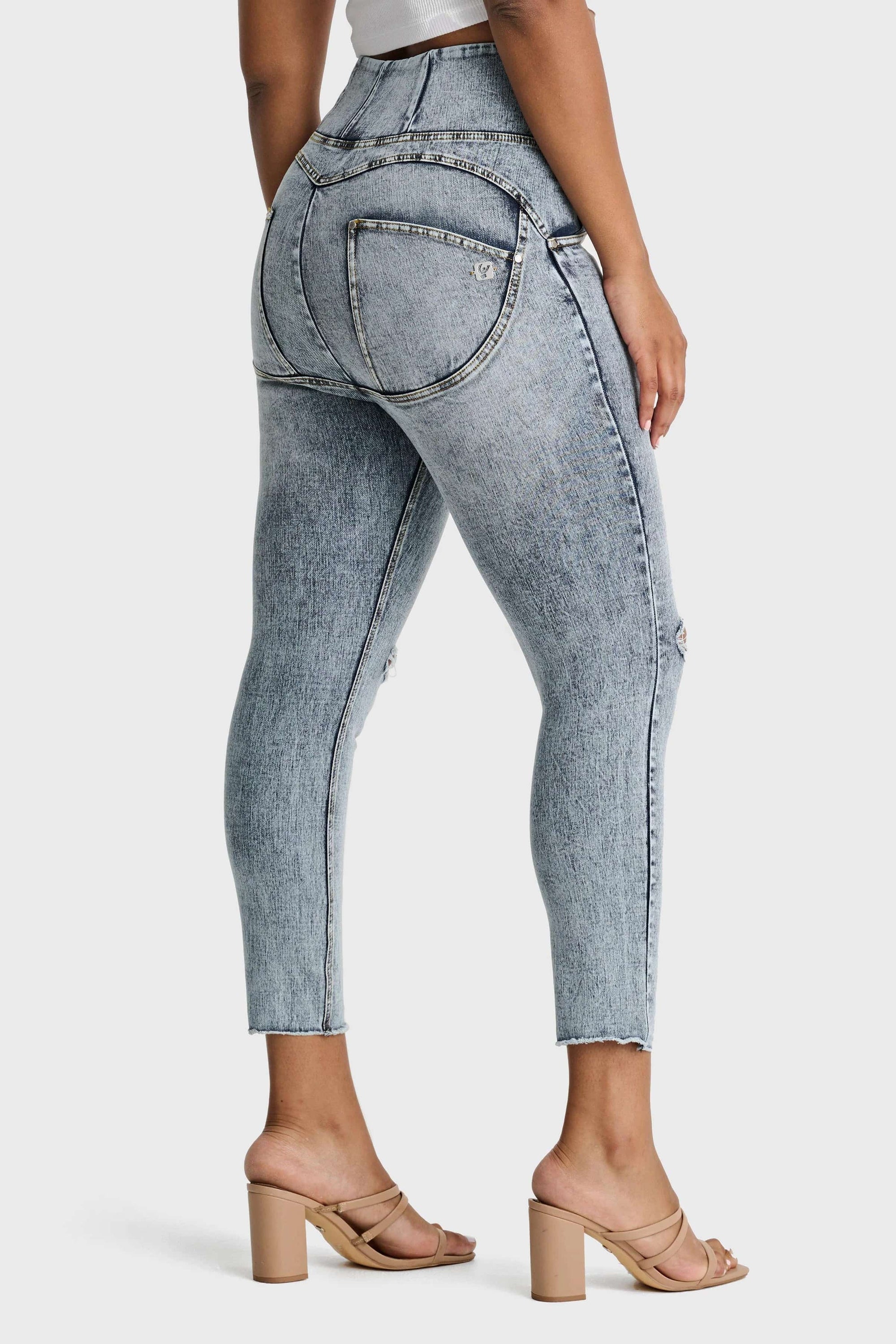 WR.UP® Snug Curvy Ripped Jeans - High Waisted - Petite Length - Blue Stonewash + Yellow Stitching 3