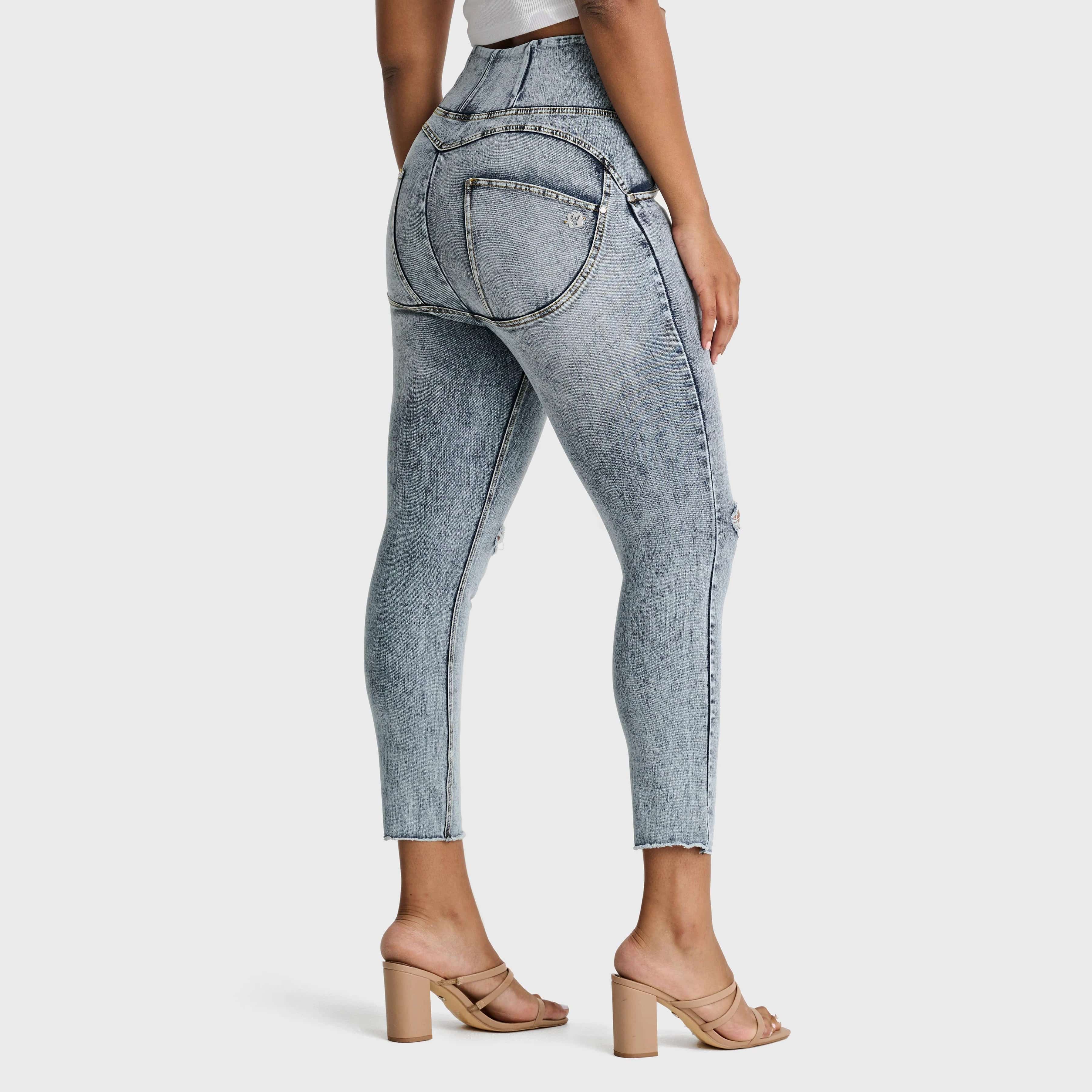 WR.UP® Snug Curvy Ripped Jeans - High Waisted - Petite Length - Blue Stonewash + Yellow Stitching 3