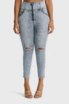 WR.UP® Snug Curvy Ripped Jeans - High Waisted - Petite Length - Blue Stonewash + Yellow Stitching 1