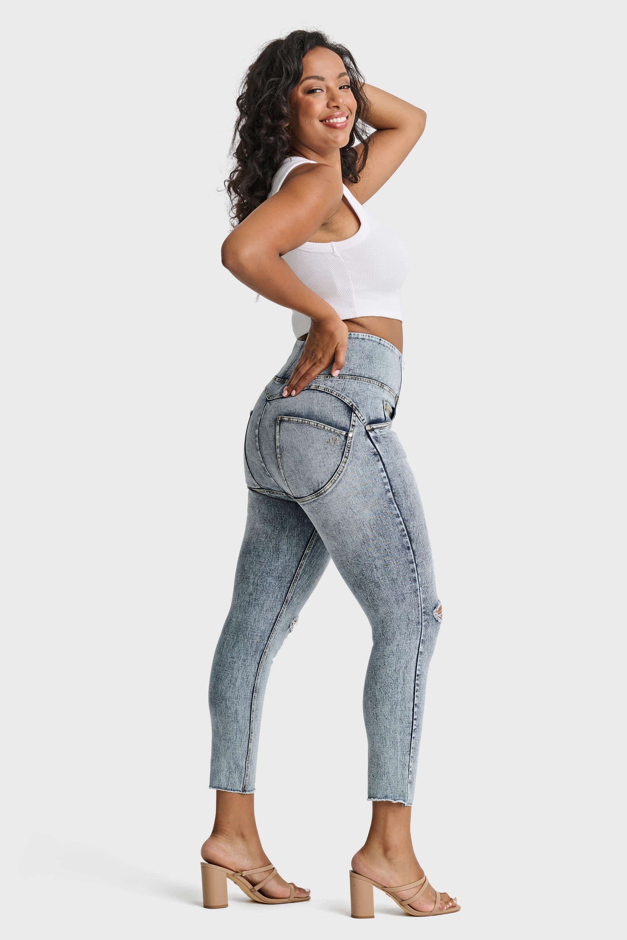 WR.UP® Snug Curvy Ripped Jeans - High Waisted - Petite Length - Blue Stonewash + Yellow Stitching 6