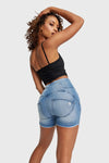 WR.UP® Snug Jeans - High Waisted - Shorts - Light Blue + Blue Stitching 2