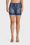 WR.UP® Snug Jeans - High Waisted - Shorts - Dark Blue + Blue Stitching 12