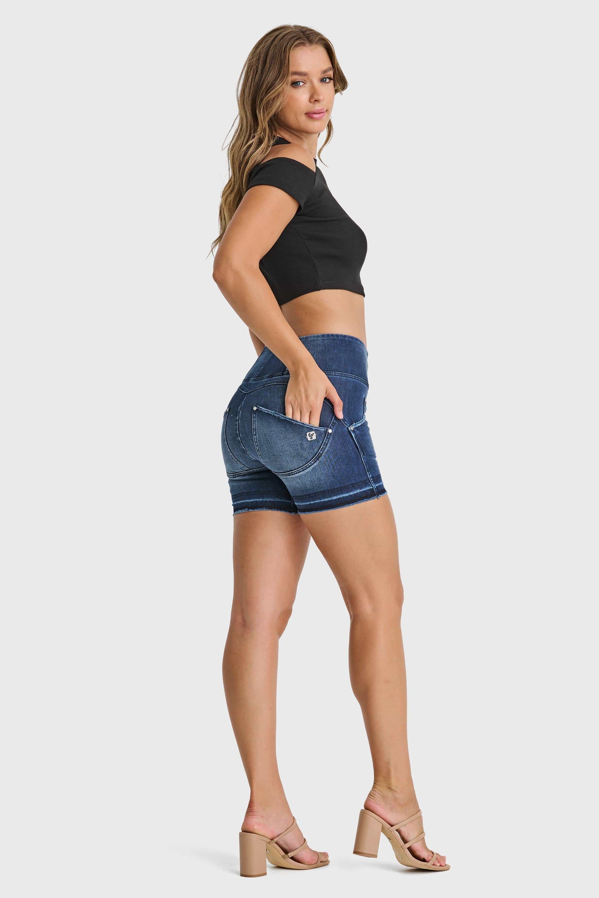 WR.UP® Snug Jeans - Talle alto - Shorts - Azul oscuro + costuras azules 9
