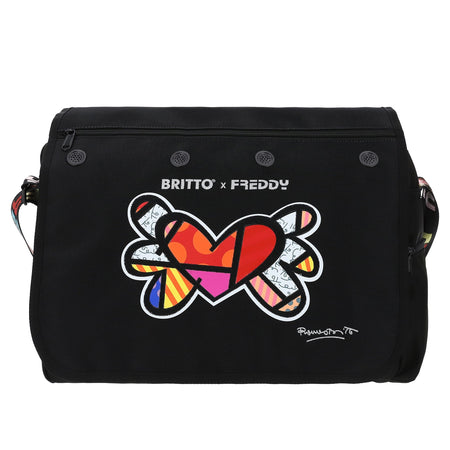 Nylon Messenger Bag - Romero Britto Collection - Heart Patch - Black 1