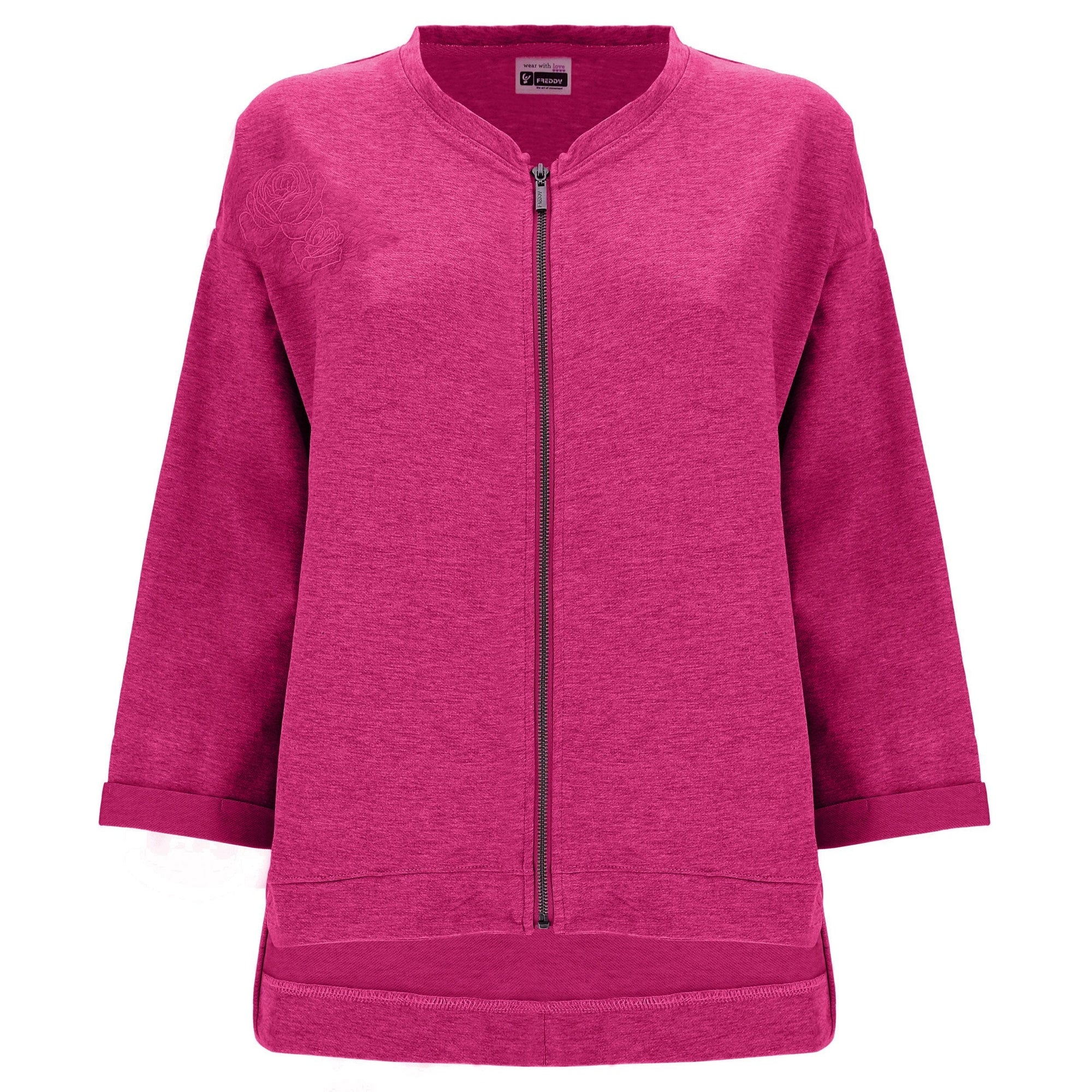 Lightweight Cotton Sweatshirt - 3/4 sleeves - Peacock Pink 1